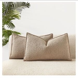 Cozy Tan Boucle Throw Pillow Covers (2-Pack)